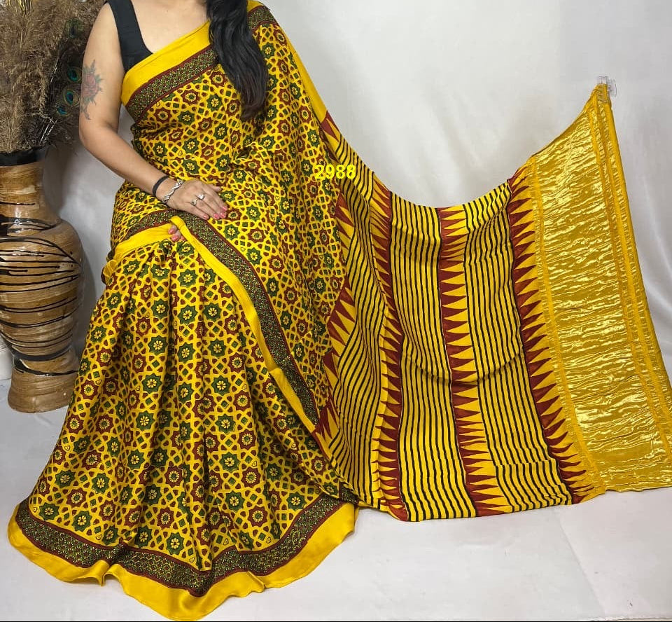 Ajrakh Modal Silk Sarees
