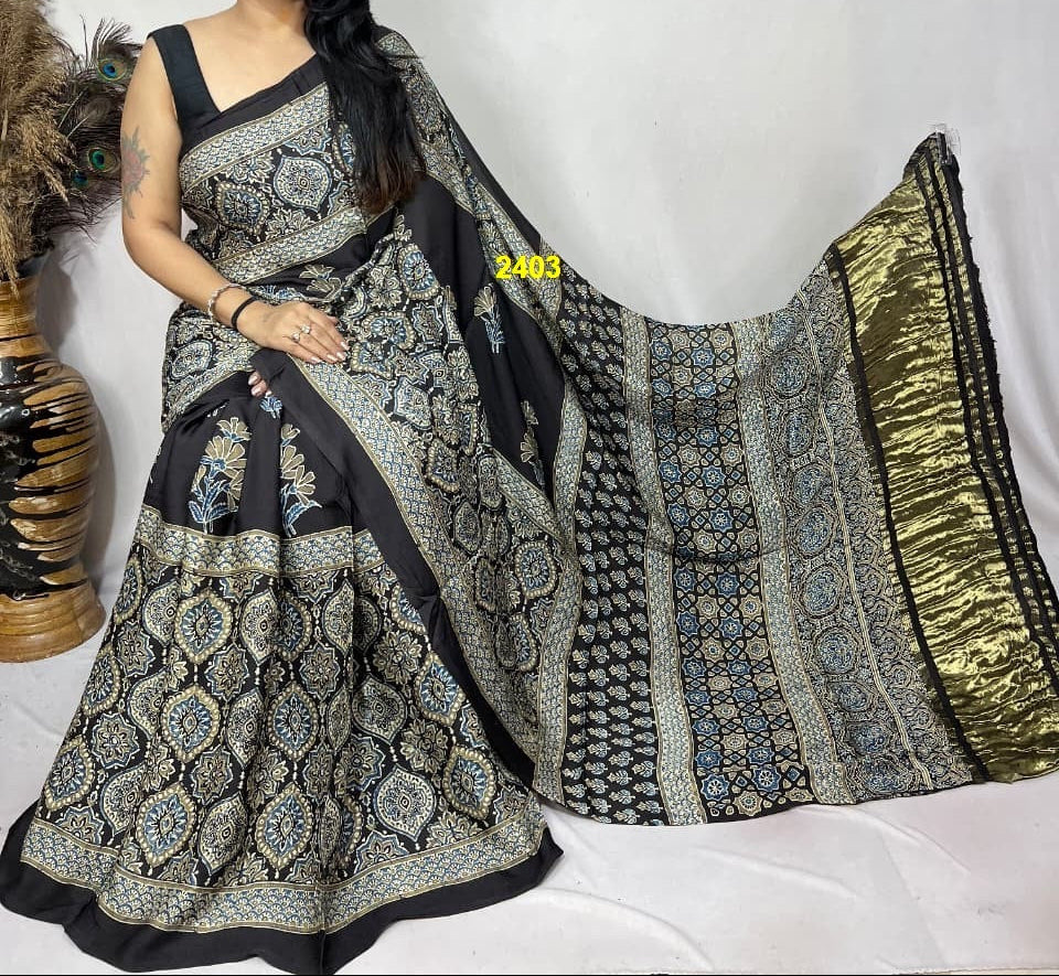 Ajrakh Modal Silk Sarees