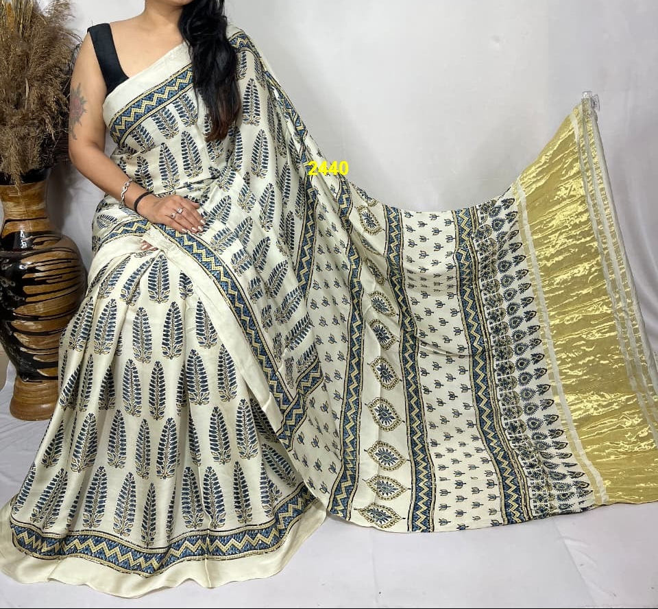Ajrakh Modal Silk Sarees