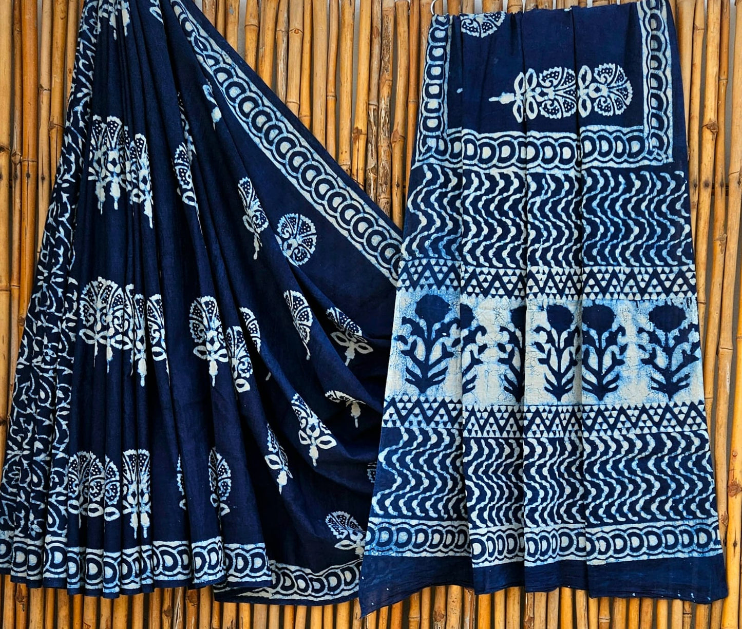 Cotton Mulmul Saree Indigo Saree with white Motifs