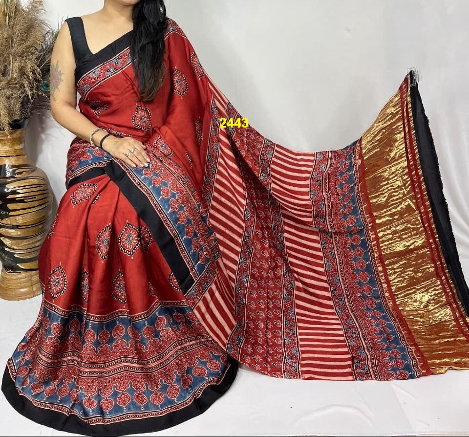 Ajrakh Modal Silk Sarees