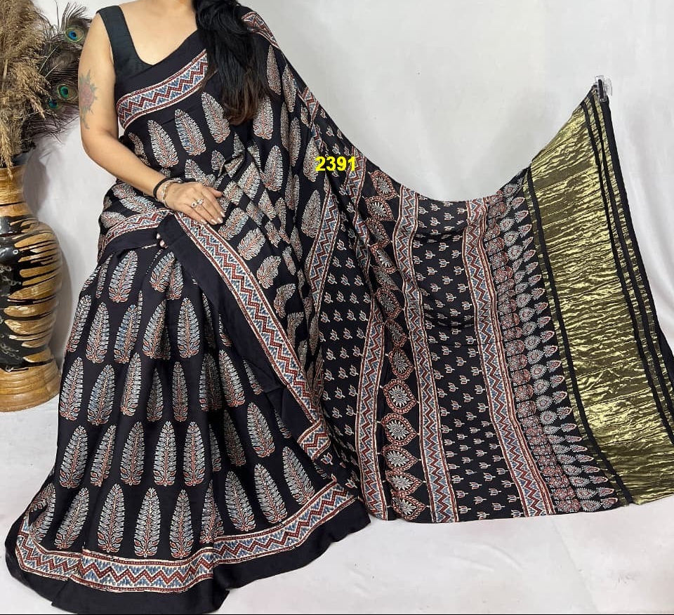 Ajrakh Modal Silk Sarees