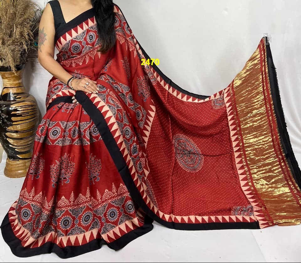 Ajrakh Modal Silk Sarees