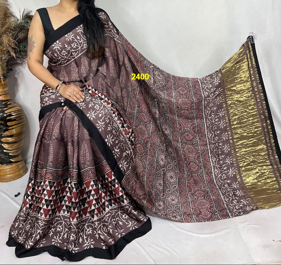 Ajrakh Modal Silk Sarees
