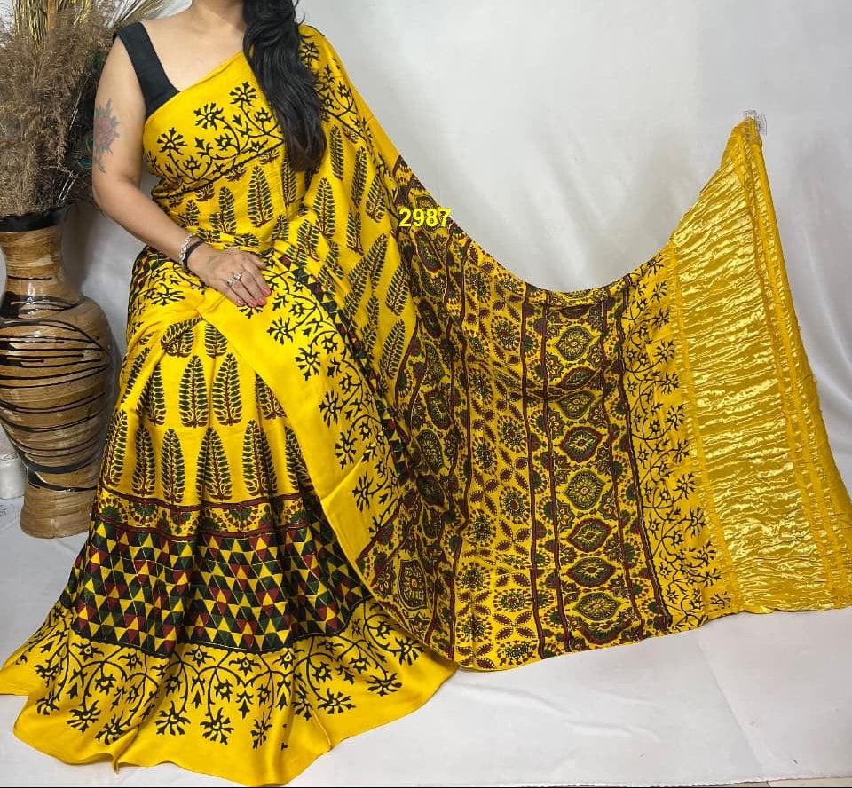Ajrakh Modal Silk Sarees