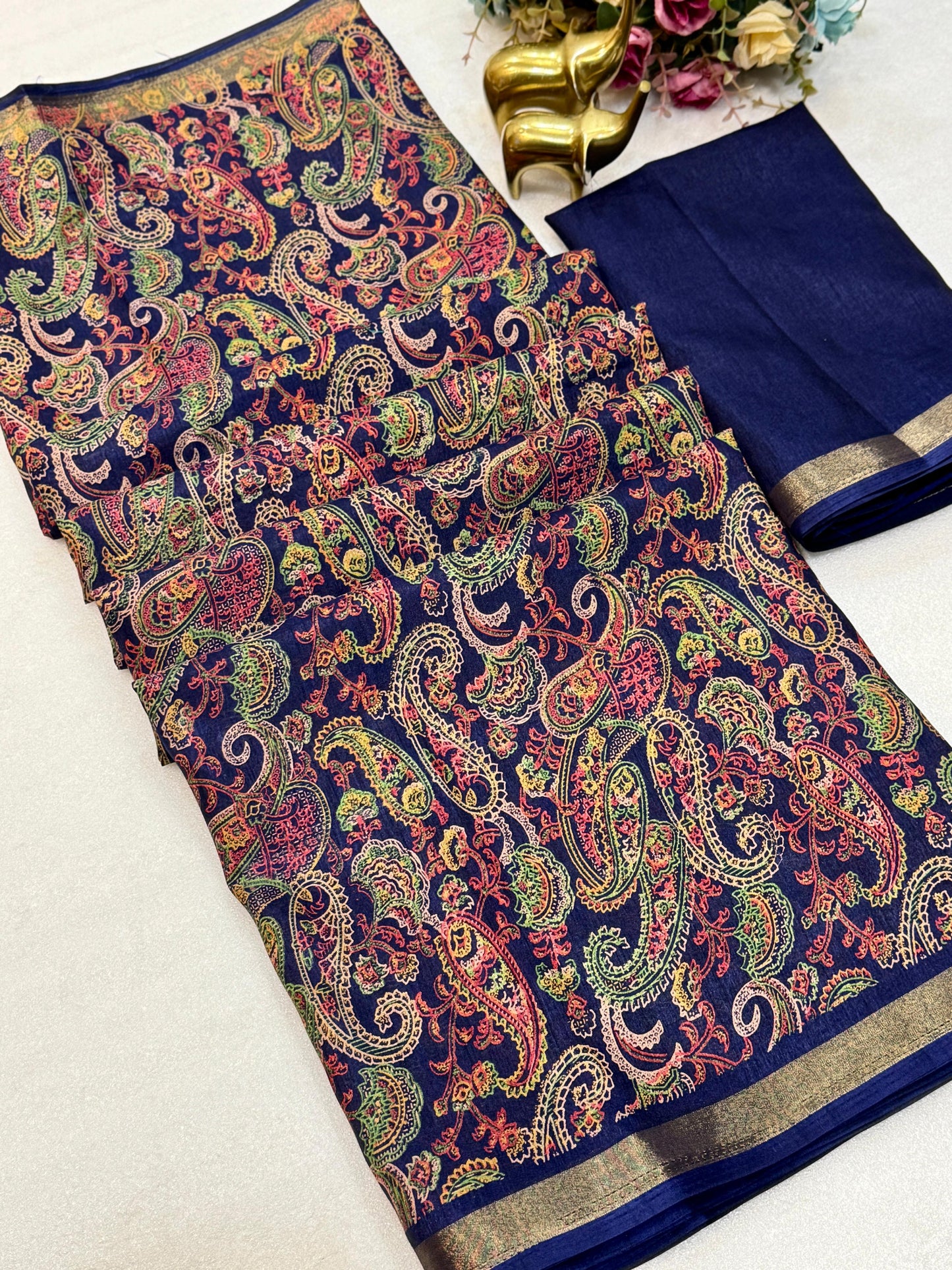 Soft Tussar with Mango Motifs Blue Color