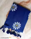 Cotton Saree - Royal Blue with Painted white Sunflower in the body of the Saree with Latken in the Border and Self Blouse