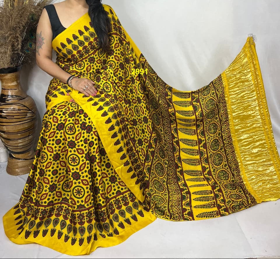 Ajrakh Modal Silk Sarees