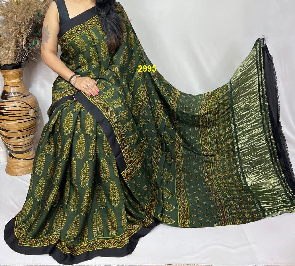 Ajrakh Modal Silk Sarees