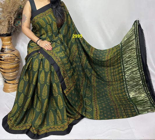 Ajrakh Modal Silk Sarees