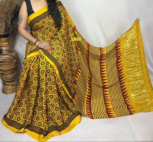 Ajrakh Modal Silk Sarees