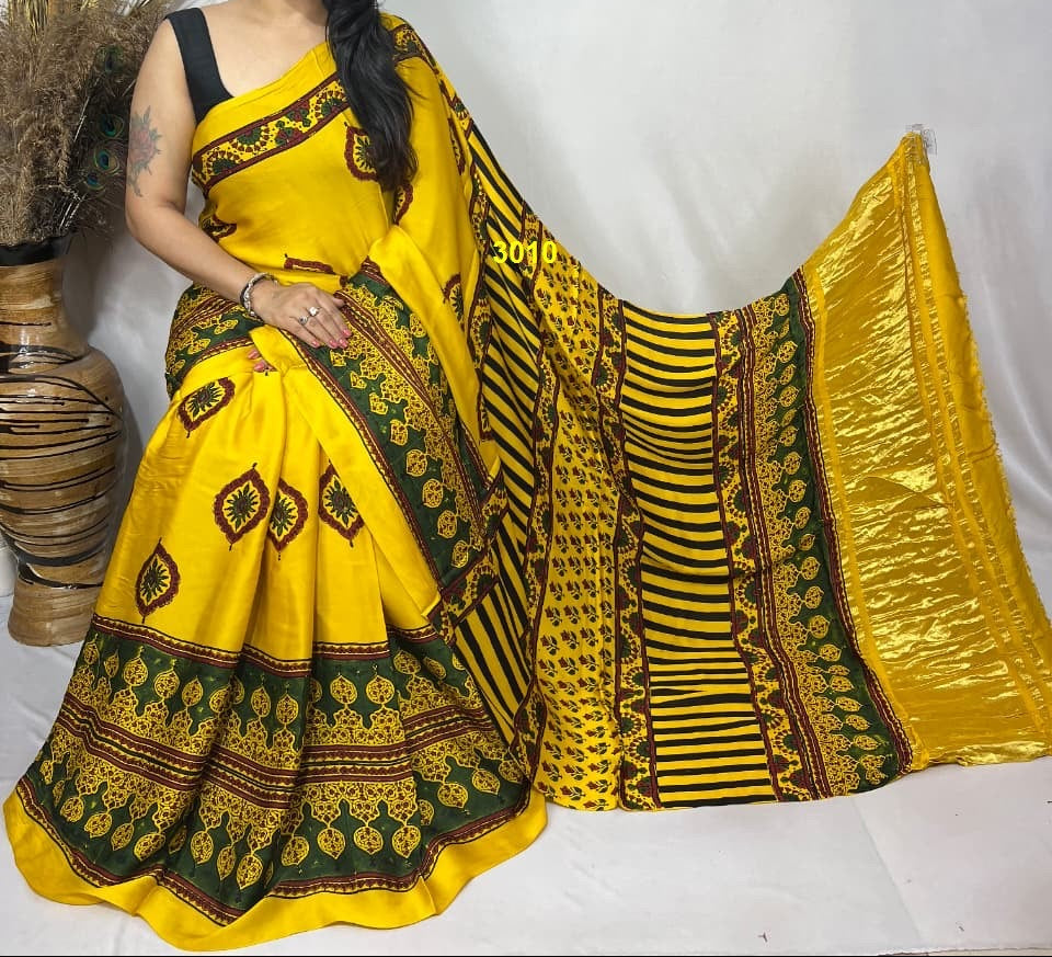 Ajrakh Modal Silk Sarees