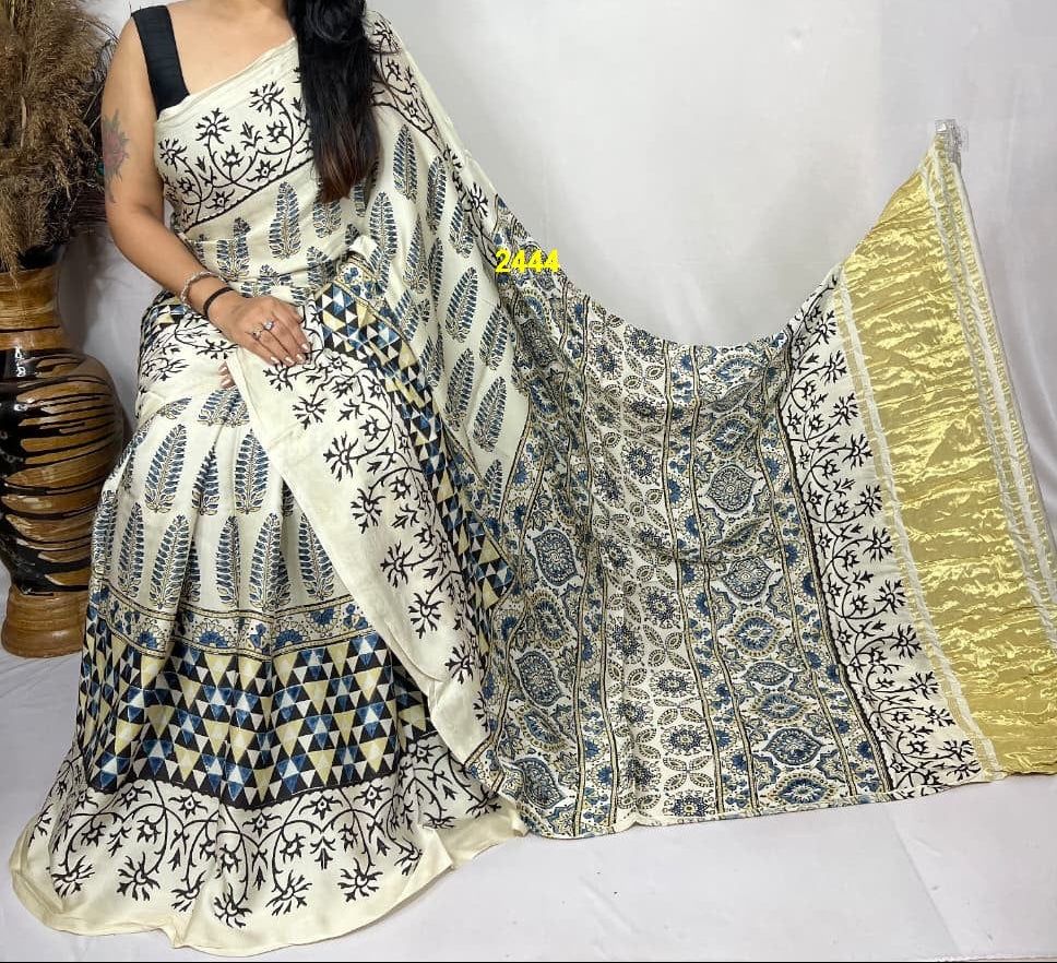 Ajrakh Modal Silk Sarees