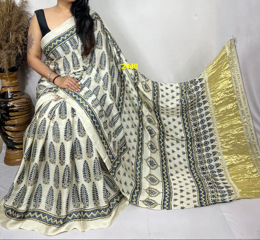 Ajrakh Modal Silk Sarees