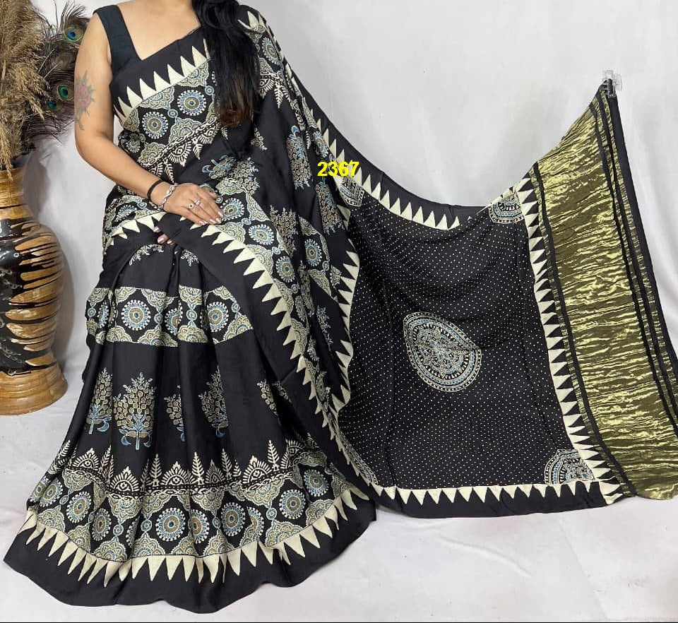 Ajrakh Modal Silk Sarees