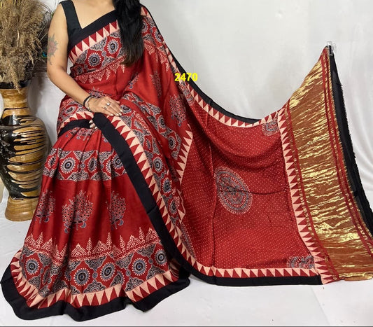Ajrakh Modal Silk Sarees