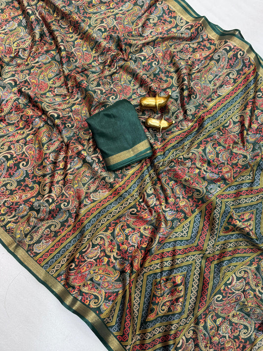 Soft Tussar with Mango Motifs light green Color