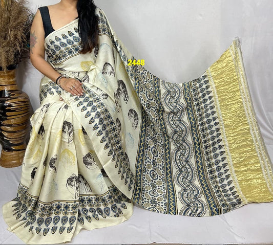 Ajrakh Modal Silk Sarees