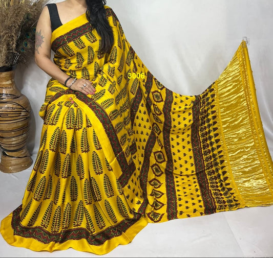 Ajrakh Modal Silk Sarees