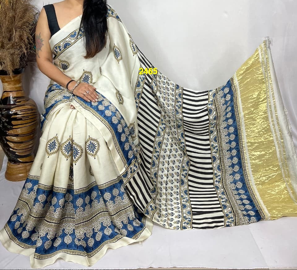 Ajrakh Modal Silk Sarees