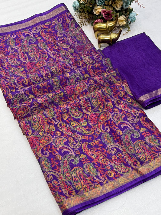 Soft Tussar with Mango Motifs Purple Color