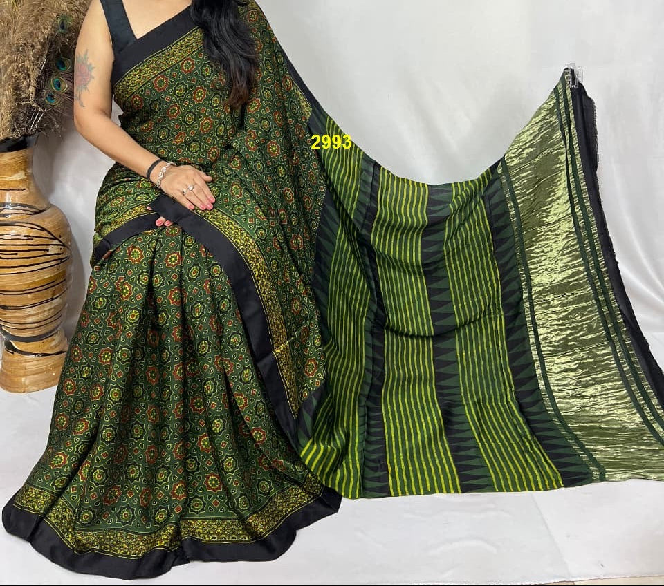 Ajrakh Modal Silk Sarees