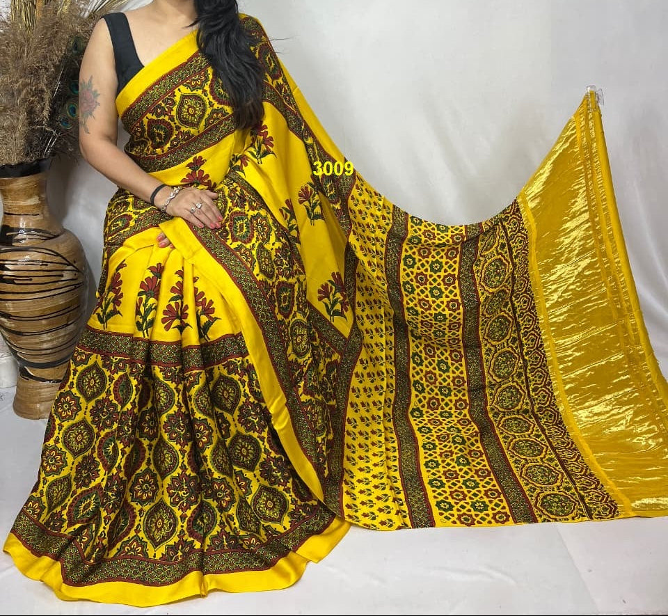 Ajrakh Modal Silk Sarees