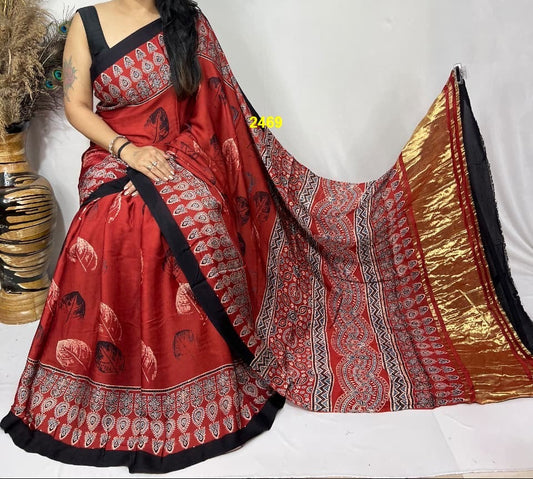 Ajrakh Modal Silk Sarees