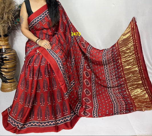 Ajrakh Modal Silk Sarees