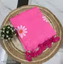 Cotton Saree - Rani Pink Cotton Saree with Painted white Sunflower in the body of the Saree with Latken in the Border and Self Blouse