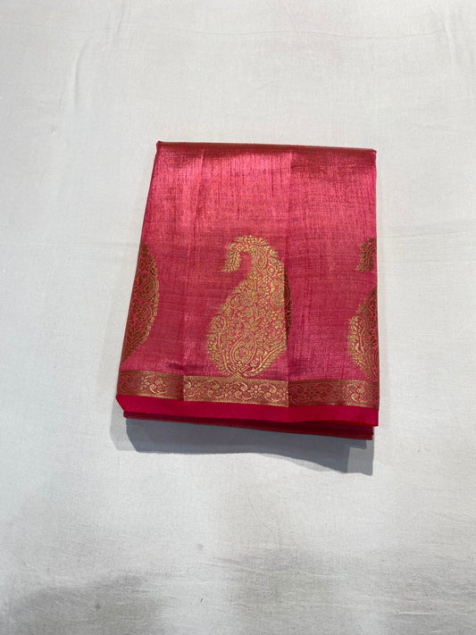 Semi Tussar Silk Saree - Pink Colour with Mango Motifs and Sleek Border