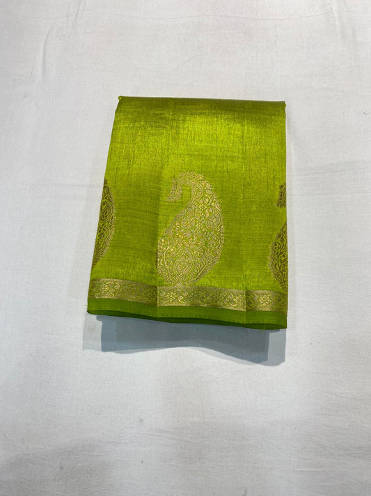 Semi Tussar Silk Saree - Green Colour with Mango Motifs and Sleek Border