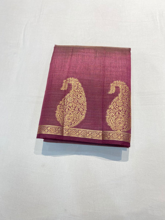 Semi Tussar Silk Saree - Light Purple Colour with Mango Motifs and Sleek Border