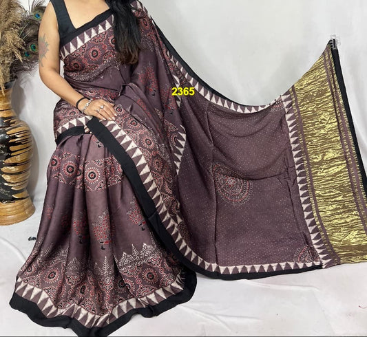 Ajrakh Modal Silk Sarees