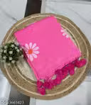 Cotton Saree - Pink with Painted white Sunflower in the body of the Saree with Latken in the Border and Self Blouse (Copy)